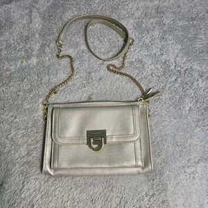 Ivanka Trump Crossbody Bag Champagne Silver Metallic Saffiano Leather Unique